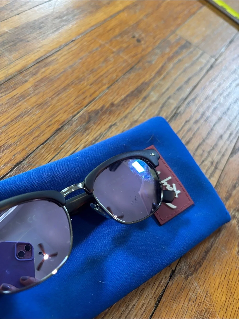 Ray-Ban junior Clubmaster Black Frame Sunglasses with Purple mirror Lenses